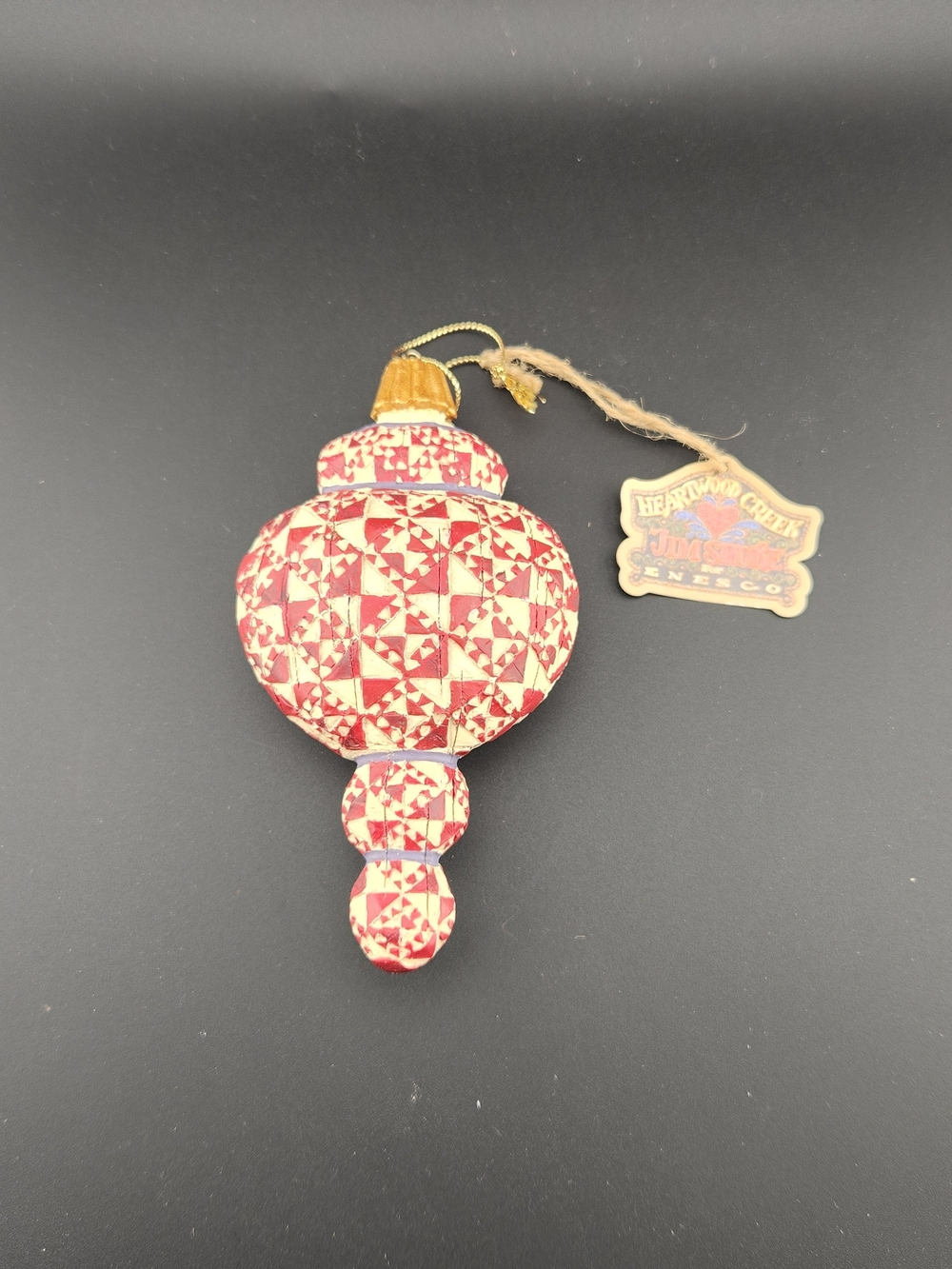 Jim Shore Red and Cream Quilted-Pattern Hanging Ornament